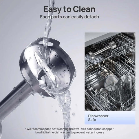 Kickstart Your Kitchen Game With This Heavy Duty 5 In 1 Immersion Blender Featuring 1100W Motor And 21 Speed Settings Plus Turbo Mode, showing stainless steel shaft under running water.