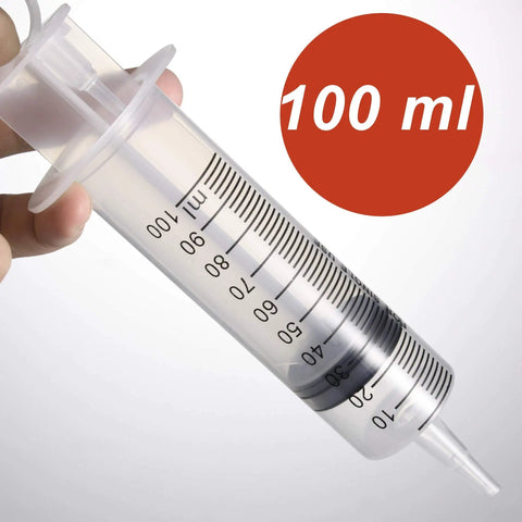 Heavy Duty 100 Ml Plastic Syringes Two Pack With Slick Catheter Tips for precise measuring and watering in gardens.