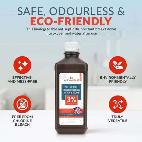 Hydrogen Peroxide 32 Oz First Aid Antiseptic And Multipurpose Cleaner 3 Percent USP For Minor Cuts Scrapes Insect Bites And Skin Irritations Perfect For Home Use And Everyday DIY First Aid, 32 oz bottle