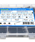 Heavy Duty M4 Hex Socket Head Cap Screw Assortment Kit, 720 Piece Set With Flat Washers, organized hardware for projects.