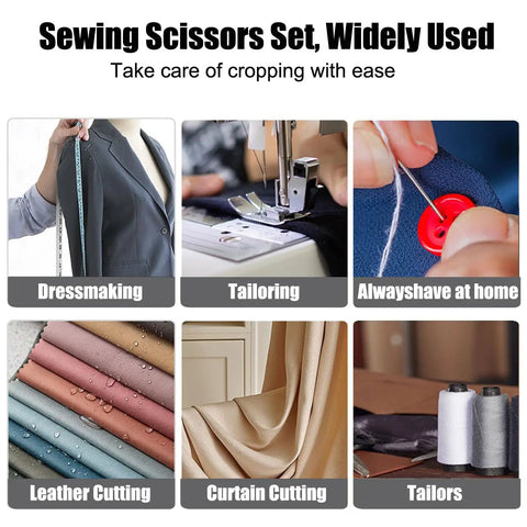 Pro Grade Ultra Sharp Fabric Scissors For Cutting Leather And Multiple Fabric Layers With 9 Inch Heavy Duty Shears Made From High Carbon Steel And Anti Rust Titanium Coating For Home Crafters Tailors Sewers And Office Projects. Sewing scissors set for dressmaking, tailoring, leather, and curtain cutting