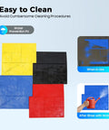 4 Pack 24x24 Inch Concrete Stamps Texturing Mats with Sturdy Handles in black, yellow, blue, red, shown cleanable with water
