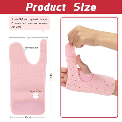 2 Pack Carpal Tunnel Wrist Braces For Night Use, Cushioned Sleep Splints, adjustable pink supports with enhanced thumb hole