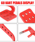 Close-up of red brake and throttle pedals from Go Kart Pedal Kit With 71 Inch Throttle Cable And Brake Pedal For Predator 212cc 196cc