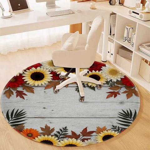Vintage Floral Non Slip Round Furniture Pad Thick Padded Floor Glider Hardwood Protector Heavy Duty Polyester Mat Smooth Ride Solid Flex For Home Office Gaming Den in office setting.