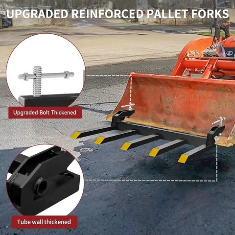 Heavy Duty 42 Inch Clamp On Debris Forks For Skid Steer And Tractor Loaders With 2500 Lbs Capacity on red tractor bucket