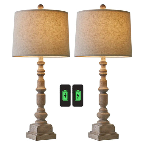 Two 24 Point 5 Inch Three Way Dimmable Touch USB Farmhouse Table Lamps Set Of Two With USB Ports For Living Room Or Bedroom Rustic Bedside Nightstand Lamps Includes Two Bulbs