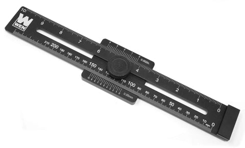 10 Inch Aluminum Offset Marking Gauge And Layout Tool For wood and metal, black dual-scale ruler with center knob