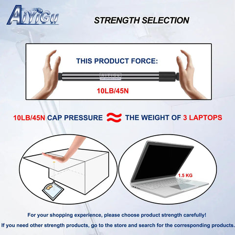 10 Inch 10 Lbs 45 Newton Gas Strut Lift Support Replacement Pair With Hardware Two Piece Set For Car Hatchback Trunk Hood Heavy Duty Workhorse No Sweat Snap In Install showing 10lb pressure equivalent to three laptops.