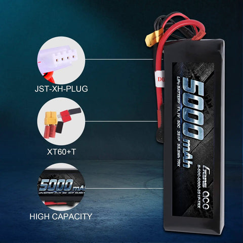 5000mAh 11.1V 3S 50C LiPo Battery Pack With XT60 And T Plug For RC Cars And Trucks Beefed Up Power For Brushless Rigs Lightweight 256g Compact 153x47x24mm shown with connectors