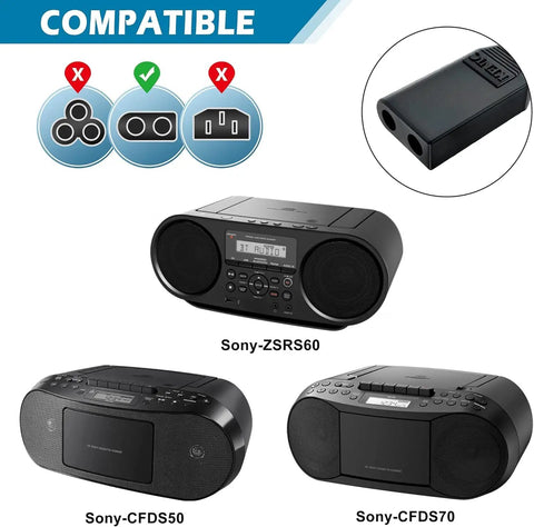 Image showing compatibility of AMENITEC power cable with Sony ZSRS60, CFDS50, and CFDS70 audio systems.