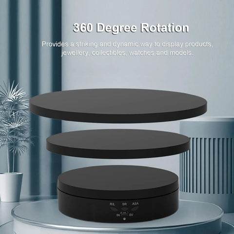 Hype Your Product With This Sick 3-In-1 Electric Rotating Display Stand That Spins Smooth 360 Degrees So You Can Score Crisp Photos And Viral Tiktok Videos Anytime You Need, featuring three black rotating platforms.