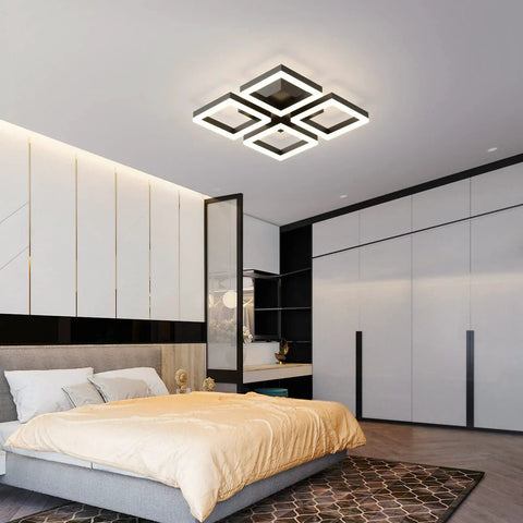Bedroom view with Led Ceiling Light Four Square Dimmable Flush Mount Fixture For Living Room Dining Room Bedroom And Kitchen 52W