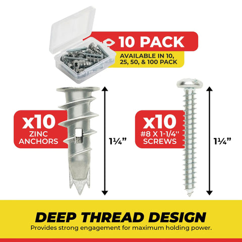 Heavy Duty Zinc Self Drilling Drywall Anchor Kit With Screws Dead Simple Mounting For Hollow Walls Straight Forward Install Zero Sweat Prep Work Smooth Home Fixes 10 Pack