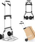 Heavy Duty Folding Hand Truck With 360 Degree Rotating Handle And Rock Solid 330 Lbs Capacity Smooth Rolling Aluminum Dolly Cart in use with box.