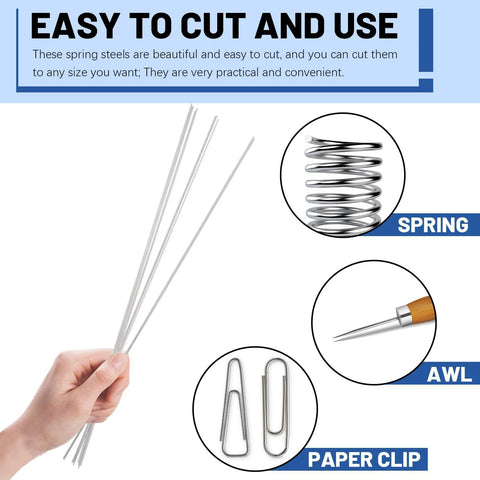 Stainless steel wire assortment kit with multiple straight wires and accessories (spring, awl tip, paper clips).