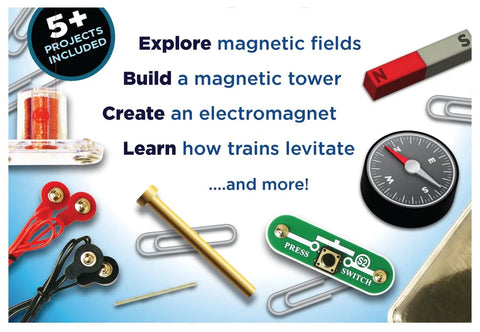 Magnet Fun Lab Kit For Kids 8 Plus A Hands On STEM Toy With Five Magnet Science Projects Build An Electromagnet components and parts displayed.