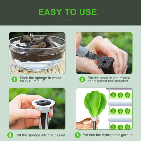 No Fuss Hydroponic Grow Sponges For Aerogarden Replacement Pods with step-by-step use guide images
