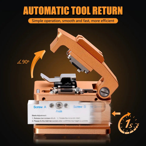 Side view of Workhorse S09 High Precision Optical Fiber Cleaver with automatic reset, 16-port tungsten steel blade, in copper color