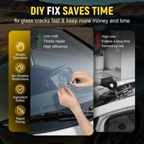 DIY Windshield Chip Repair Kit 2 Pack With UV Activated Resin, Advanced Injection Head And Suction Cup, fixing glass crack