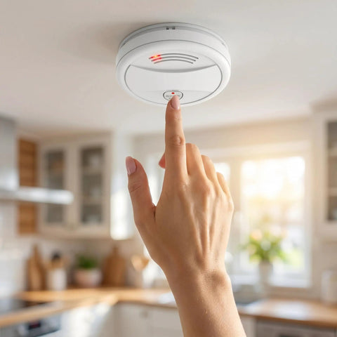 Battery Powered Indoor Safety Detector With Test And Mute, Low Power Indicator, And Photoelectric Sensor For Early Smoke And Fire Alerts In Homes, Easy Install, 1 Pack on ceiling