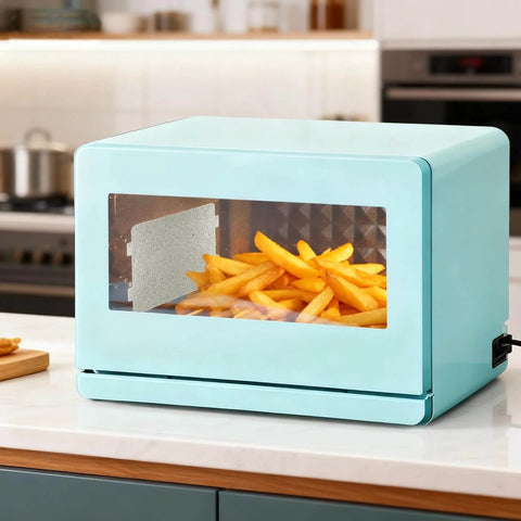 Microwave with Two Pack Microwave Waveguide Covers Replacement 4.7 By 3.9 Inch Mica Sheets installed cooking fries on kitchen counter.