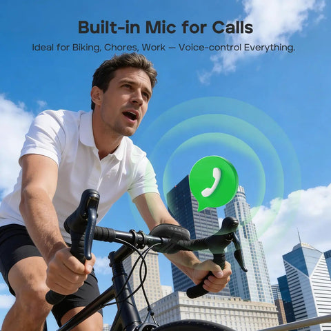 Cyclist using StormBox Micro 3 Portable Bluetooth Speaker With IP68 Waterproofing, 13W XBass, built-in mic, cityscape background