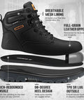 Steel Toe Waterproof Work Boots For Men, Tough As Nails, black full-grain leather, puncture proof, oil and slip resistant