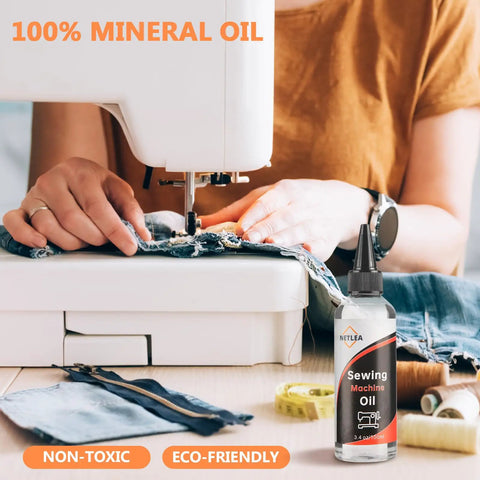 Sewing Machine Lubricant 4.4oz With Applicator Crystal Clear Odorless Mineral Oil For Textile Machines Keeps Your Stitches Smooth Jam Free And Buzz Free Transparent Oil That Prevents Slowdowns, bottle by sewing machine