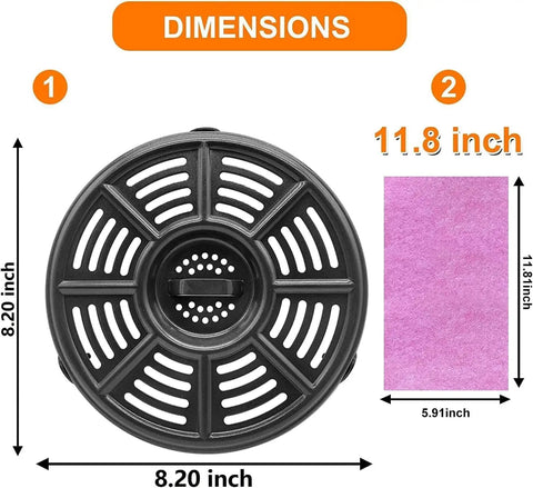 No Stress 6.5 Qt Air Fryer Crisping Plate For Ninja Foodi FD302 FD305 Os300 Os301 Op302 dimensions shown, 8.20 inch diameter.