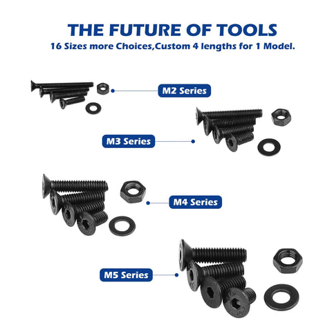 All In One 1500-Piece M2 To M5 Screws Assortment Kit with 10.9 Grade Alloy Steel showcasing bolts and washers for repairs.