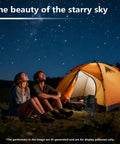 Couple stargazing with Seestar S50 telescope using Ultra Stable Power Bank Mount For Seestar S50 Telescope with tent at night.