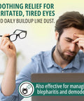 Banner for PURELID Tea Tree Eyelid Wipes by Amazon; man in blue shirt holding glasses, rubbing brow.