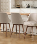 Set of 3 Counter Height Bar Stools with Backs, Modern Mid Century Swivel Chairs on Wood Legs, 26 Inch Seat Height in kitchen