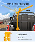 Pickup Truck Bed Crane With 1100 Lb Manual Winch Folding Jib Hoist Steel Construction 360 Degree Swivel Workhorse Mountable Truck Crane For Lifting Heavy Goods On Job Sites Easy Setup And Durable Build installed on truck bed, highlighting flexible rotation feature.