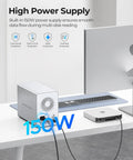 Dope 5 Bay RAID External Hard Drive Enclosure Supporting Up To 130TB Max Storage With Dedicated Hardware RAID Controller For Lightning Fast Speeds and Badass Data Flex showing built-in 150W power supply.