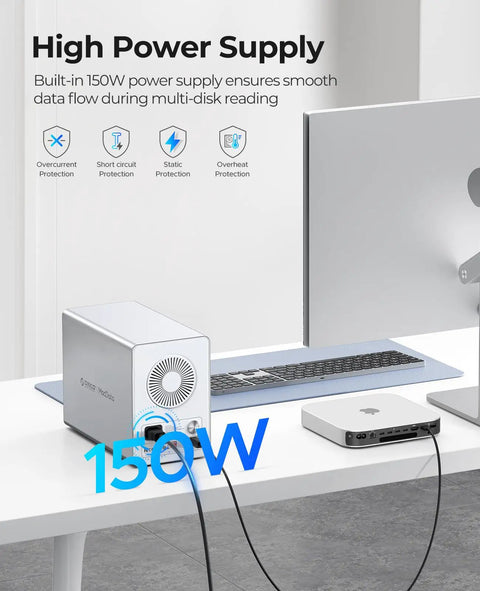 Beefy Five Bay Raid Hard Drive Enclosure For USB 3.0 SATA HDD And SSD Stacked Up To 110 TB With Plug Play Cloning And Smooth RAID 0 1 3 5 10 No Sweat Data Storage with 150W power supply