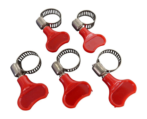 Stainless Steel Hose Clamps Set With Adjustable Key Style Band Five Sixteenth Inch Wide Fits Hoses From Seven Sixteenth Inch To Three Quarter Inch Diameter Eleven To Nineteen Millimeter Easy Turn Plastic Thumb Screw Pack Of Five