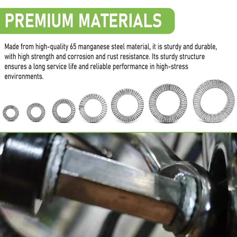 10 Pack Hot Shot Silver M8 Precision Wedge Locking Washers Crafted From Badass 65 Manganese Steel Featuring Ultra Double Interlock Grip, display of washers