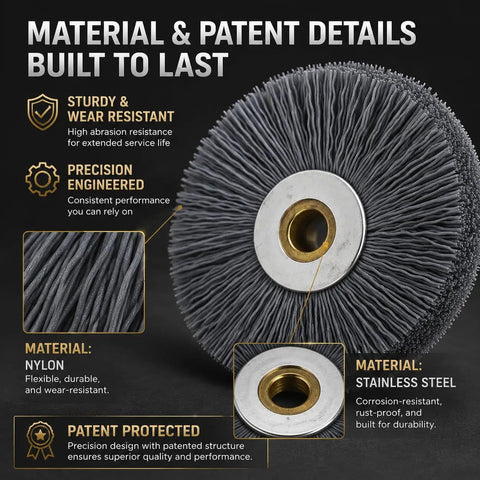 Key Deburring Brush For Key Cutting Machines With Crimped Nylon And Stainless Steel Wheel, close-up view with material details