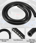 Silicone Vacuum Tubing Hose 8mm Inner Diameter 3.28ft Length For Automotive Vacuum Lines Turbochargers And Air Intake Water Compatible Black Hose High Temp Durability Flexible coiled with text descriptors.