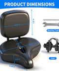 Extra Wide Bike Seat For Men And Women Cozy Cushioned Saddle with Breathable Hollow Design and Shock Absorption, product dimensions shown.