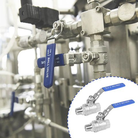 4 Pack Full Port Ball Valve One Half Inch NPT Male To Female 304 Stainless Steel Heavy Duty Shut Off Valve With Locking Device For Water Oil And Gas 1000 WOG installed on pipe system