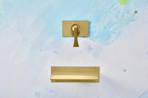 High Flow Wall Mount Tub Filler With Single Lever Large Waterfall Spout CUPC Certified Pressure Balance Rough In Valve Included Brushed Gold