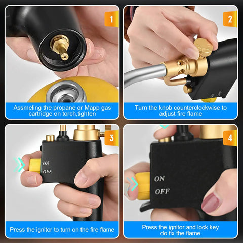 Instructions for using Heavy Duty High Intensity Mapp Gas Propane Torch For Welding Soldering Brazing And Cooking Kit