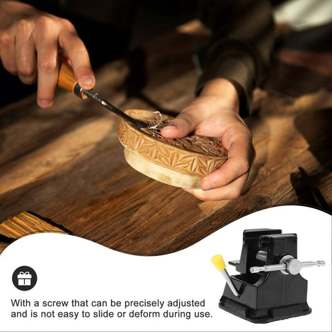 Person using Mini Table Vise With Suction Base For Woodworking And Craft Projects A Handy Bench Clamp For Jewelry Carving Micro Engraving And Fine Engraving Workholding Tool That Delivers Rock Solid Hold Stays Stable Portable And Easy To Use For Hobbyists on a wood carving project