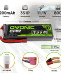 Beefy 5200mAh 11V 80C 3S RC LiPo Battery With T Connector dimensions and specifications overview