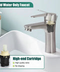 Brushed Nickel Single Handle Bathroom Faucet Heavy Duty Cold Water Design With Rock Solid Stainless Steel Build And Rust Proof Finish That Flows Smooth, featuring high-end cartridge and sleek design.