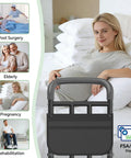 Built Tough Bed Rail For Seniors With Ergonomic Foam Padded Handle in use by expecting mother. ASTM Certified Adjustable Bed Assist Rail shown.