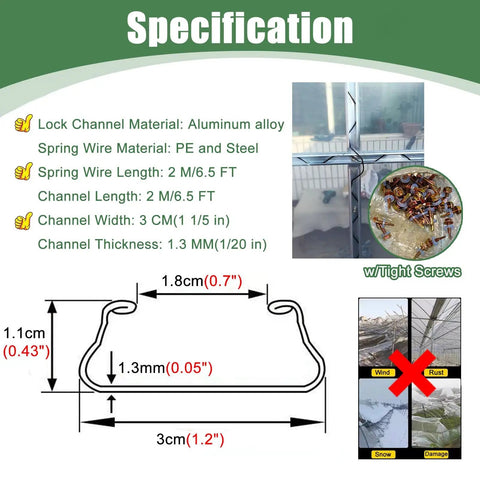 Beefed Up Heavy Duty Greenhouse Wiggle Wire And Lock Channel Kit With Rustproof Aluminum Track And PVC Coated Spring Wire For Door Window Roof Insulation And Cover Attachments